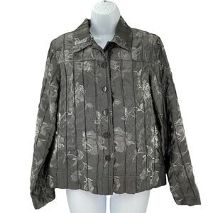 Erin London Gray Floral Shiny Vertical Quilt Striped Button Casual Coat Jacket M